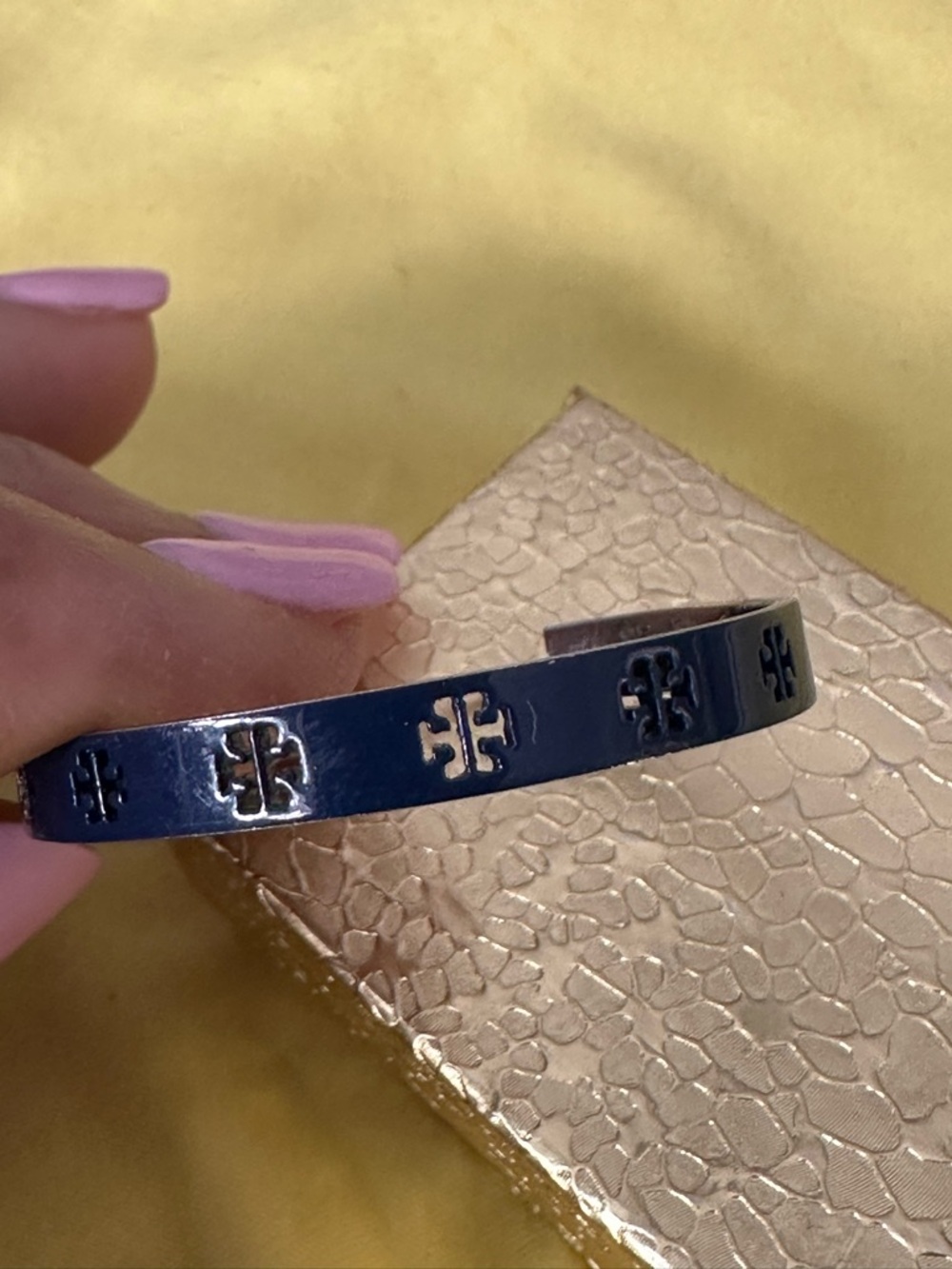 Tory Burch Navy Blue Logo Cutout Earrings